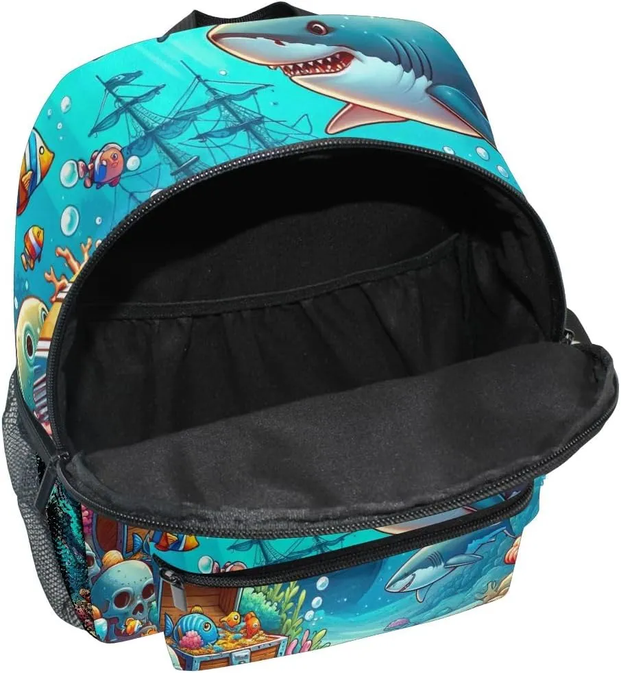 CHIFIGNO Custom Kids Backpacks for Girls and Boys with Name, Cartoon Sharks Personalized Kids Travel Bag Back to School