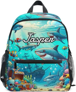 CHIFIGNO Custom Kids Backpacks for Girls and Boys with Name, Cartoon Sharks Personalized Kids Travel Bag Back to School