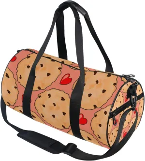Chocolate Chip Cookies and Red Hearts Gym Duffle Bag for Women Men Sports Fitness Bag Workout Travel Gymnastics Dance Ballet