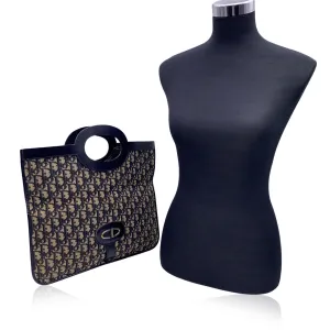CHRISTIAN DIOR Vintage Blue Logo Canvas Foldable Tote Clutch Bag