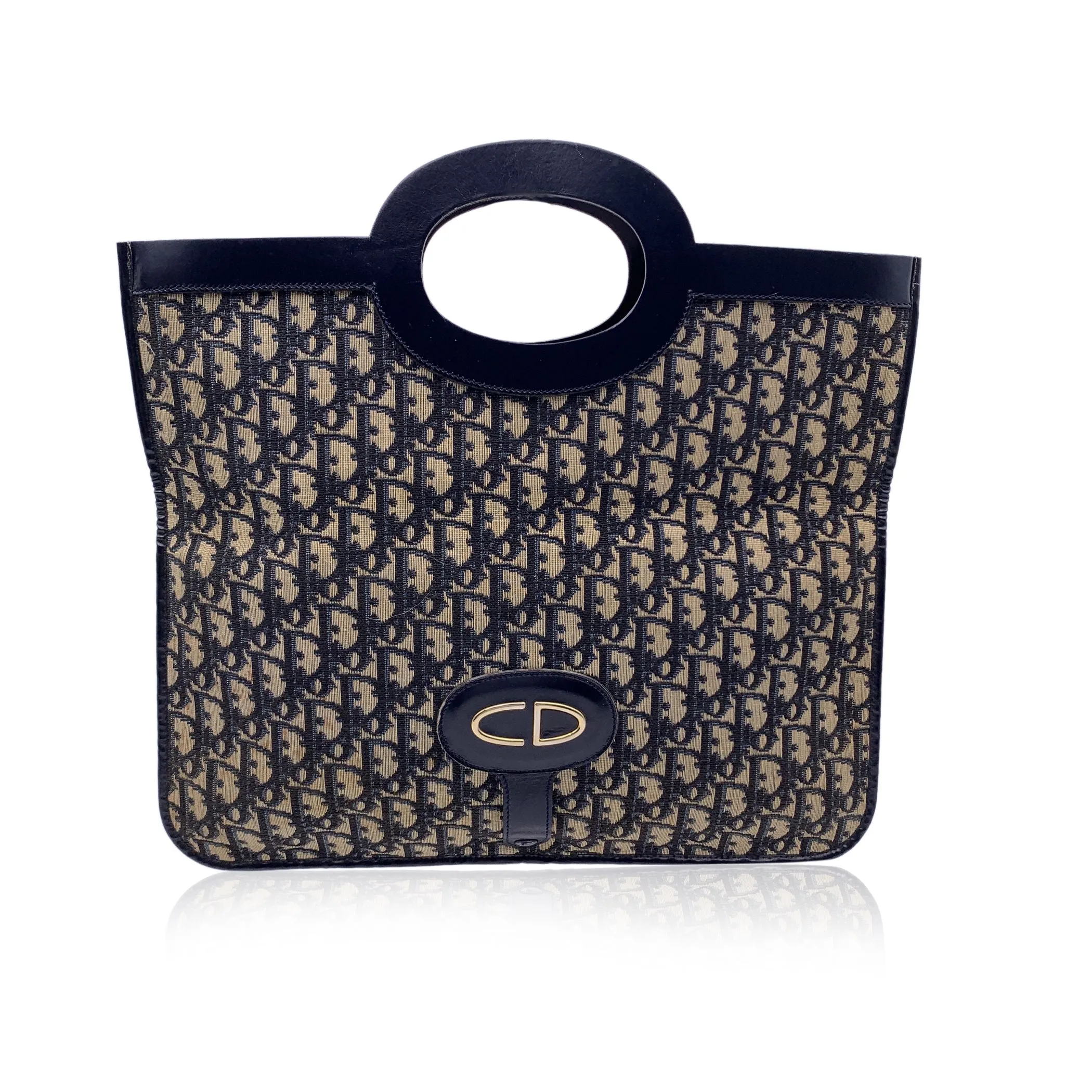 CHRISTIAN DIOR Vintage Blue Logo Canvas Foldable Tote Clutch Bag