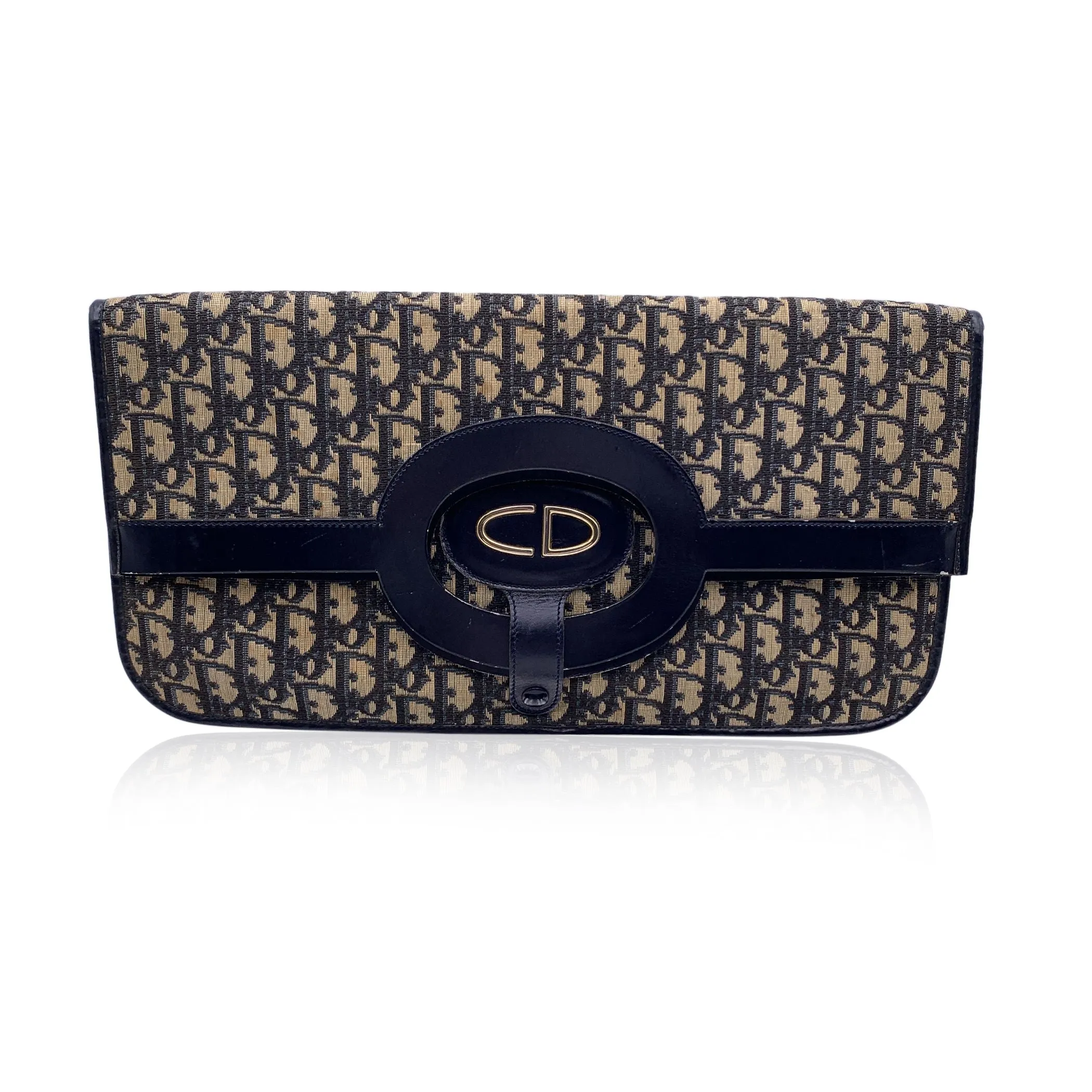 CHRISTIAN DIOR Vintage Blue Logo Canvas Foldable Tote Clutch Bag