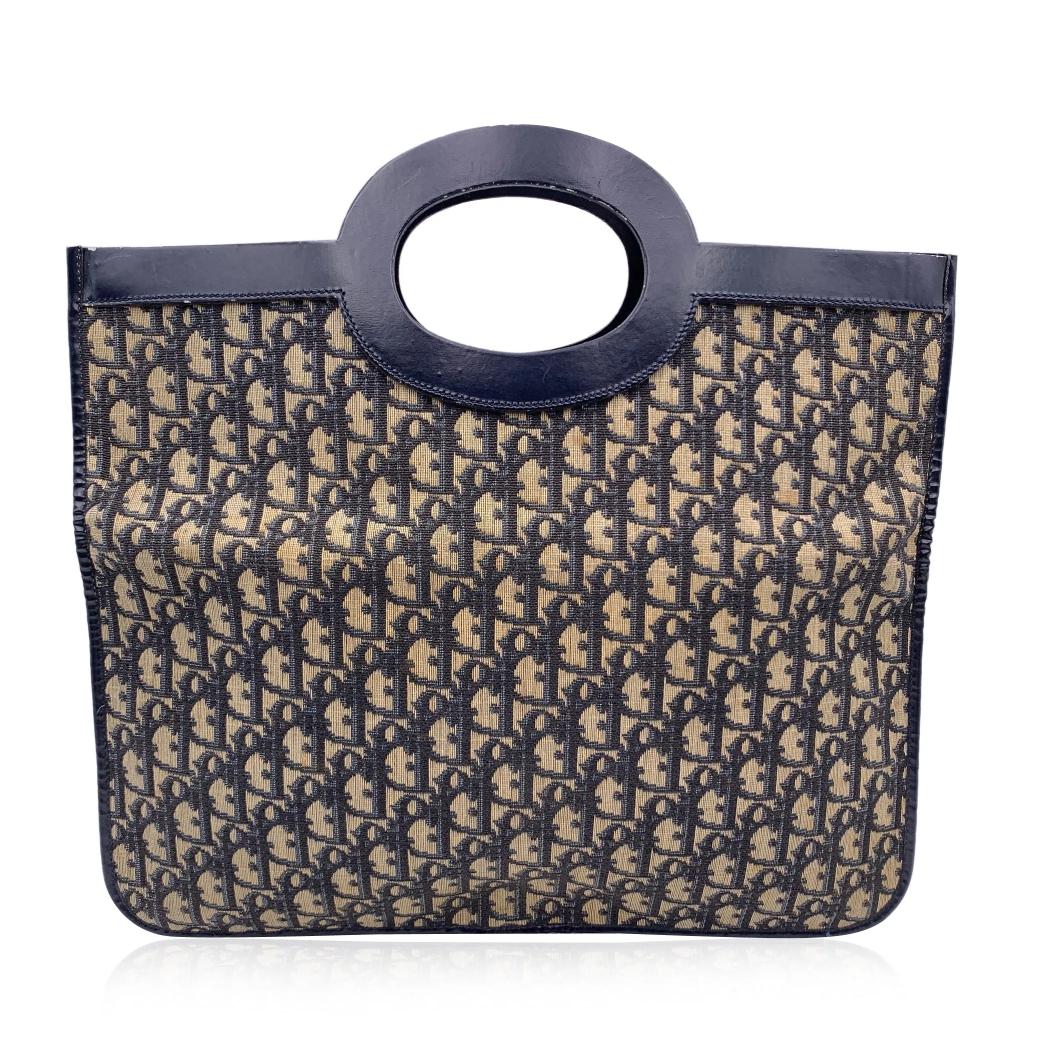 CHRISTIAN DIOR Vintage Blue Logo Canvas Foldable Tote Clutch Bag