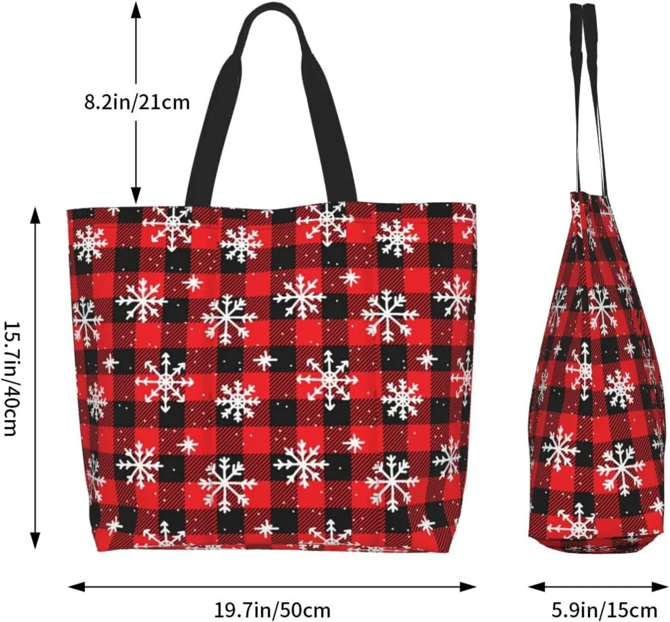 Christmas Bag, Red Christmas Snowflakes Reusable Grocery Bags, Xmas Tote Bag for Women Men Outdoor Shopping,Travel