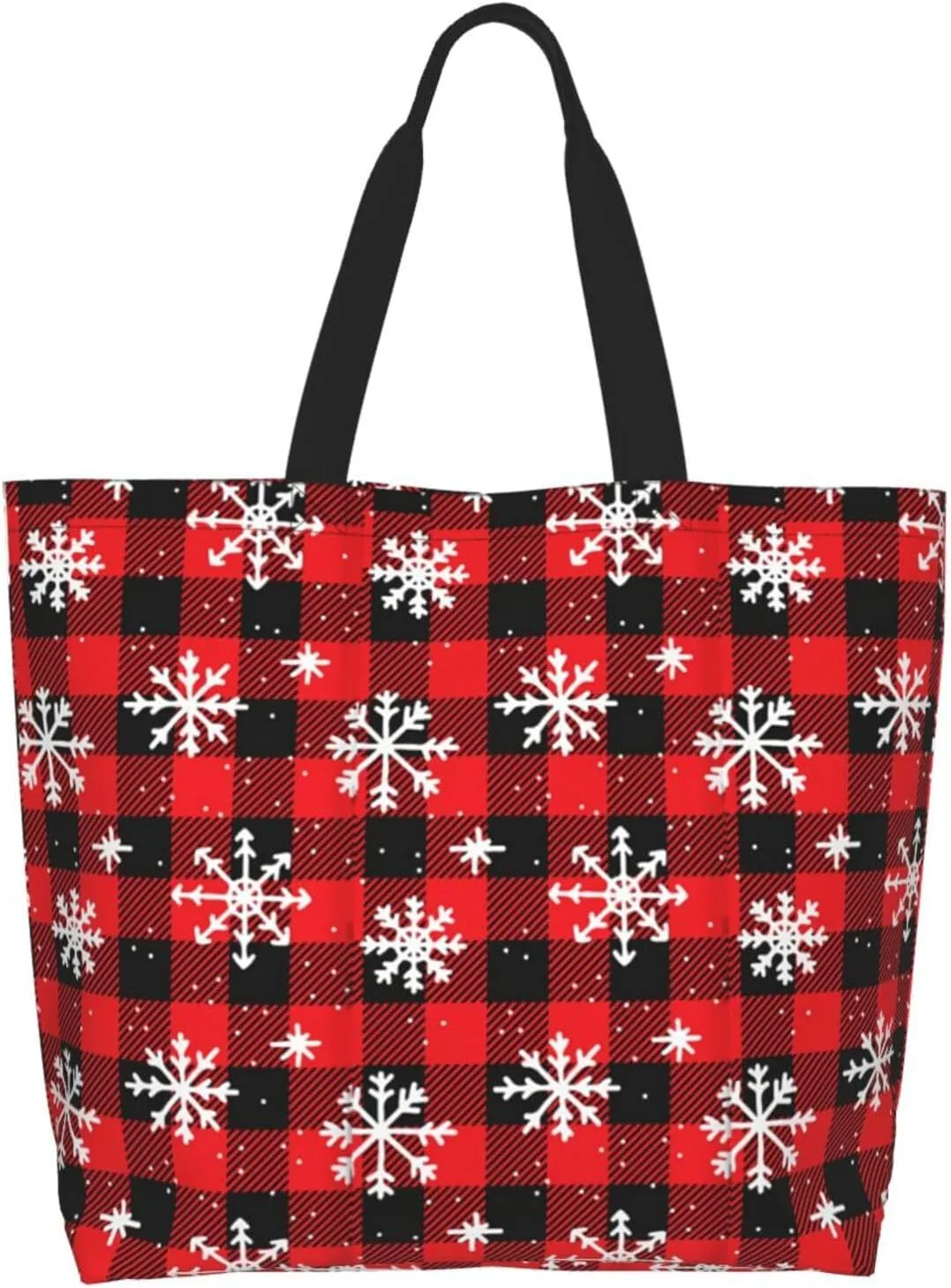 Christmas Bag, Red Christmas Snowflakes Reusable Grocery Bags, Xmas Tote Bag for Women Men Outdoor Shopping,Travel