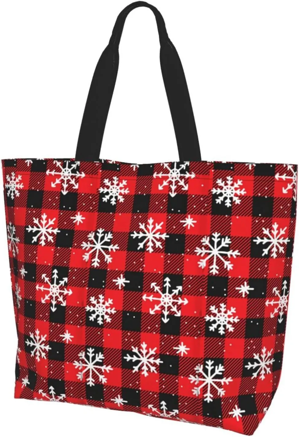 Christmas Bag, Red Christmas Snowflakes Reusable Grocery Bags, Xmas Tote Bag for Women Men Outdoor Shopping,Travel