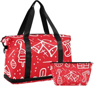 Christmas Decoration Snowflake Bell Red Large Travel Duffel Luggage Sport Training Bag with Adjustable Strap for Airplane Traveling Waterproof