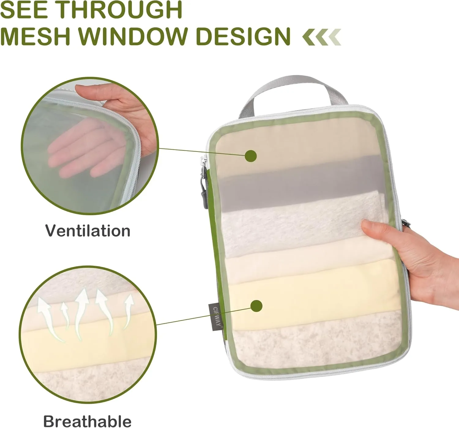 Cipway Compression Packing Cubes Mesh, Lightweight Luggage Organizer Bags with Laundry Bag,Toiletries Bag and Shoe Bag, Travel Essentials for Carry on Suitcase（8 Pcs,Green）