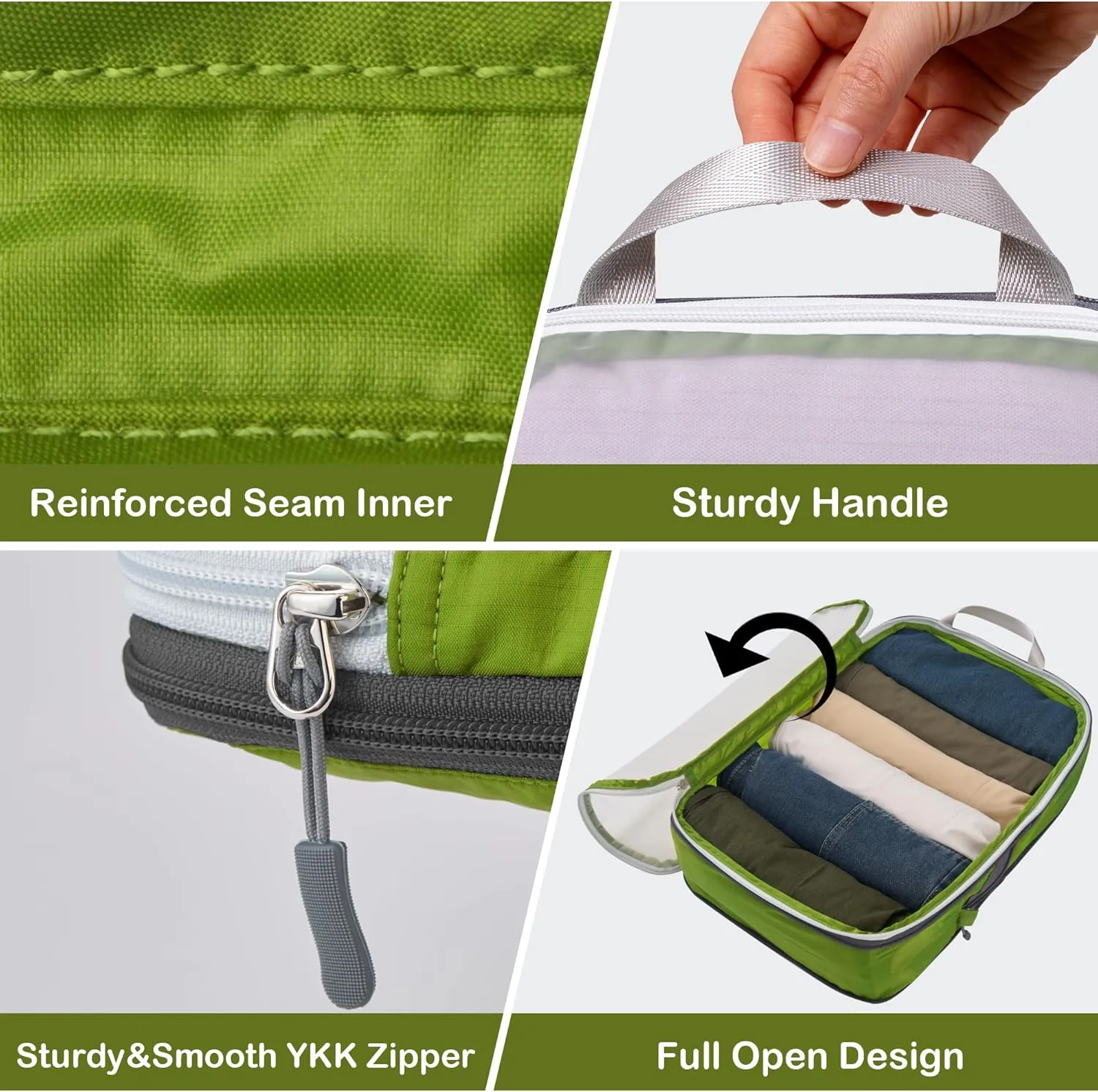 Cipway Compression Packing Cubes Mesh, Lightweight Luggage Organizer Bags with Laundry Bag,Toiletries Bag and Shoe Bag, Travel Essentials for Carry on Suitcase（8 Pcs,Green）