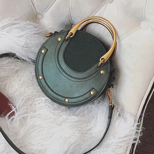 Circular Scrub PU Leather Women Bags Retro Handbag Shoulder Mini Bag