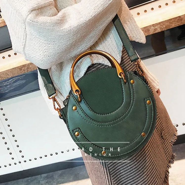 Circular Scrub PU Leather Women Bags Retro Handbag Shoulder Mini Bag