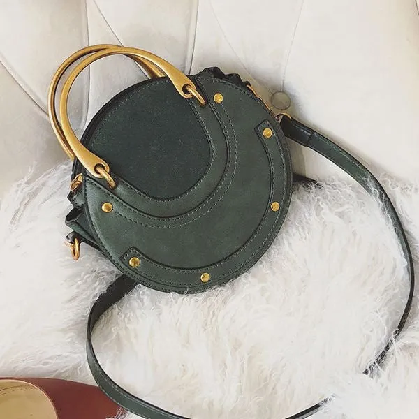 Circular Scrub PU Leather Women Bags Retro Handbag Shoulder Mini Bag
