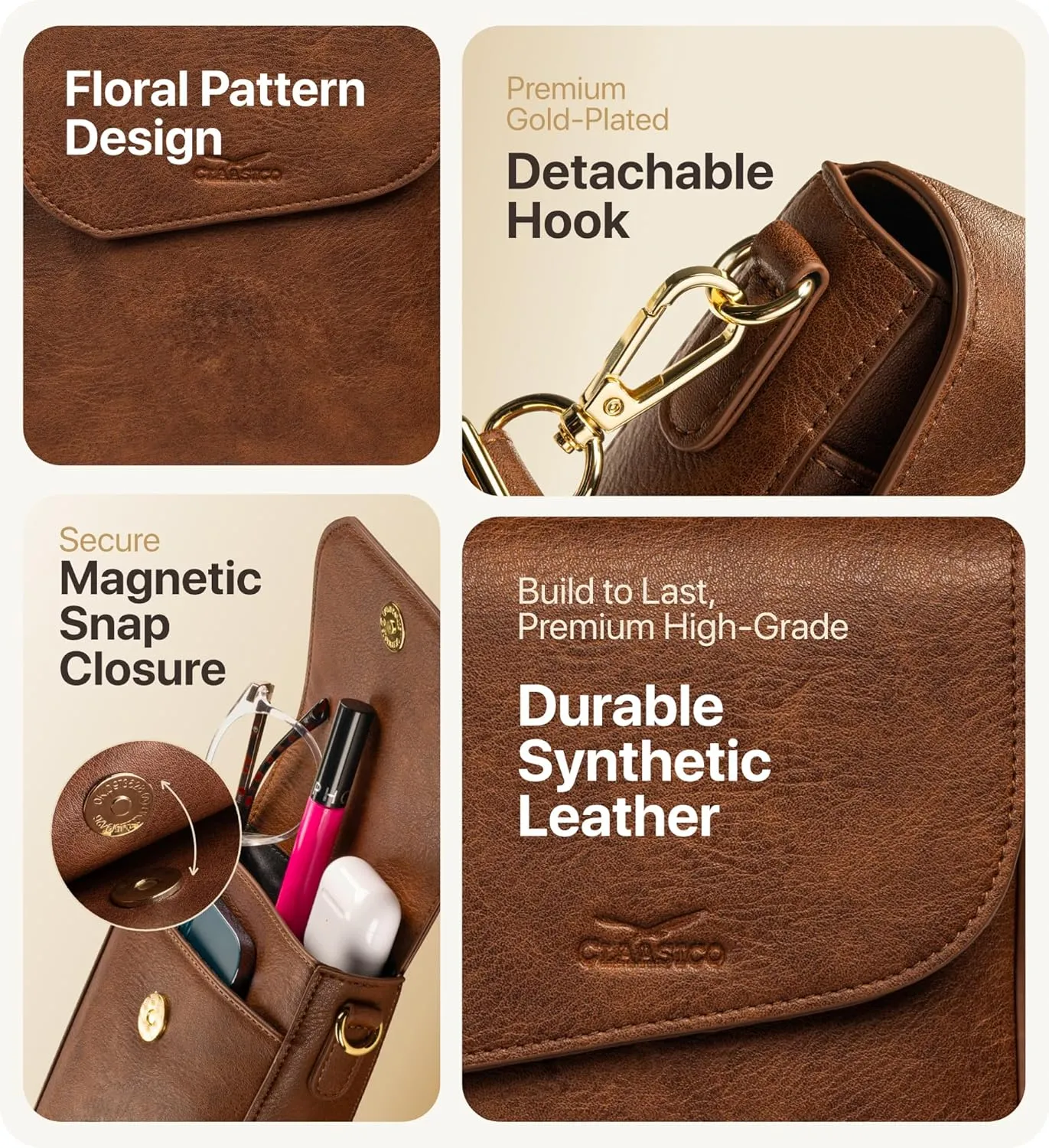 Claasico Crossbody Bag for Women, RFID Phone Purse, Card Slots Coin Pocket w/strap, Phone Holder PU Leather Crossbody Purse