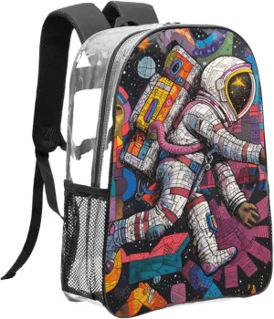 Clear Backpack Heavy Duty PVC Transparent Bookbag Astronauts and Space Backpack Daypack Laptop Backpack