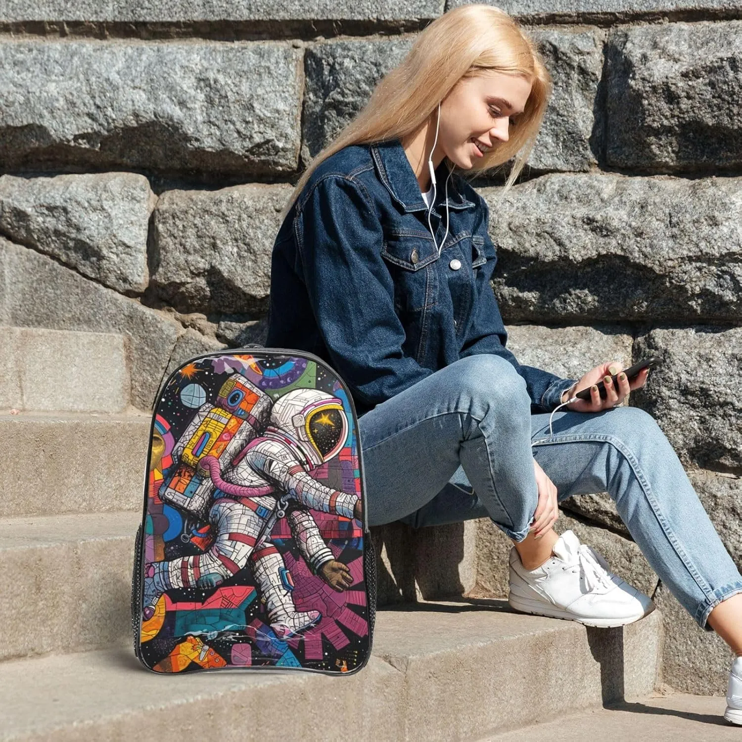 Clear Backpack Heavy Duty PVC Transparent Bookbag Astronauts and Space Backpack Daypack Laptop Backpack