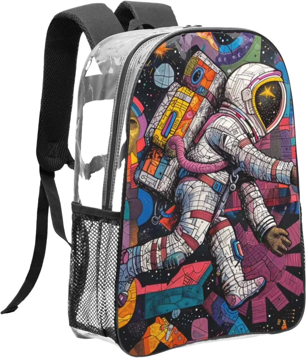 Clear Backpack Heavy Duty PVC Transparent Bookbag Astronauts and Space Backpack Daypack Laptop Backpack
