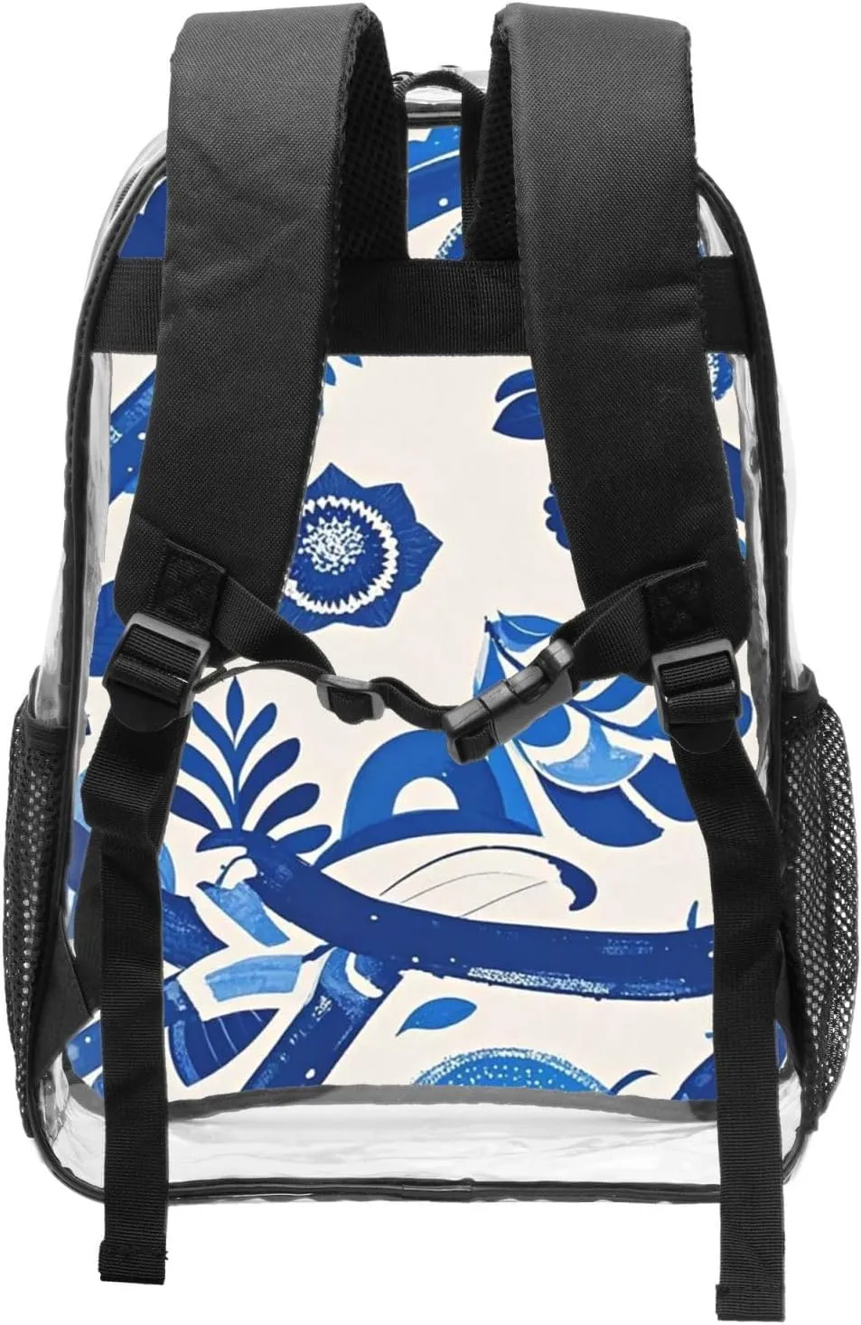 Clear Backpack Heavy Duty PVC Transparent Bookbag blue and white Backpack Daypack Laptop Backpack