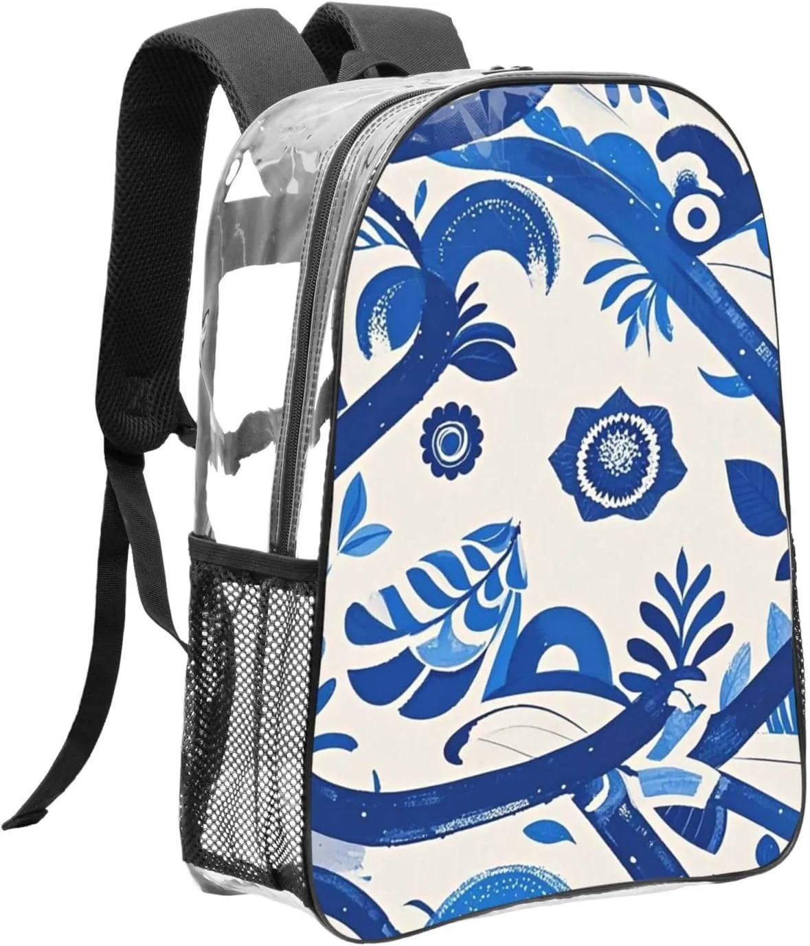 Clear Backpack Heavy Duty PVC Transparent Bookbag blue and white Backpack Daypack Laptop Backpack