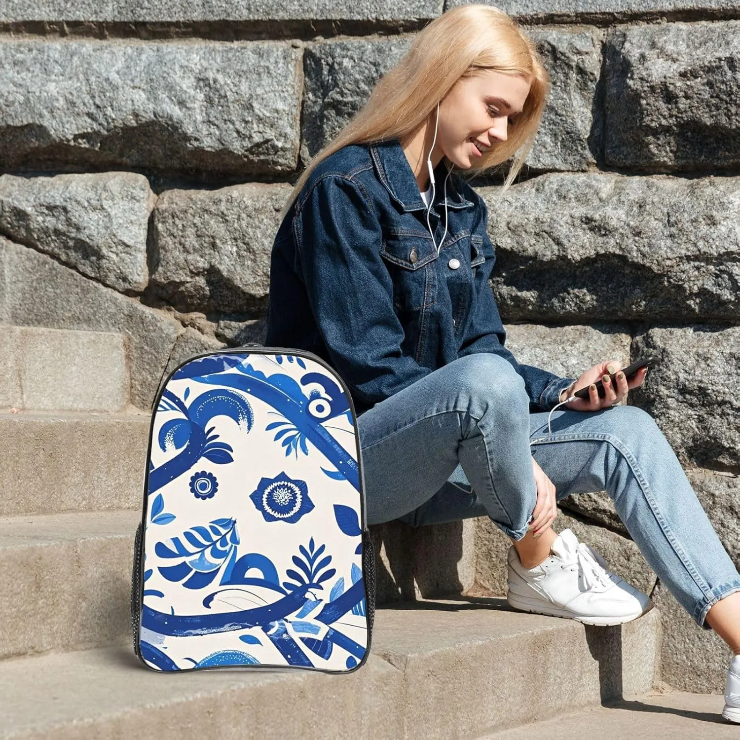 Clear Backpack Heavy Duty PVC Transparent Bookbag blue and white Backpack Daypack Laptop Backpack