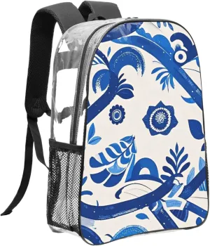 Clear Backpack Heavy Duty PVC Transparent Bookbag blue and white Backpack Daypack Laptop Backpack