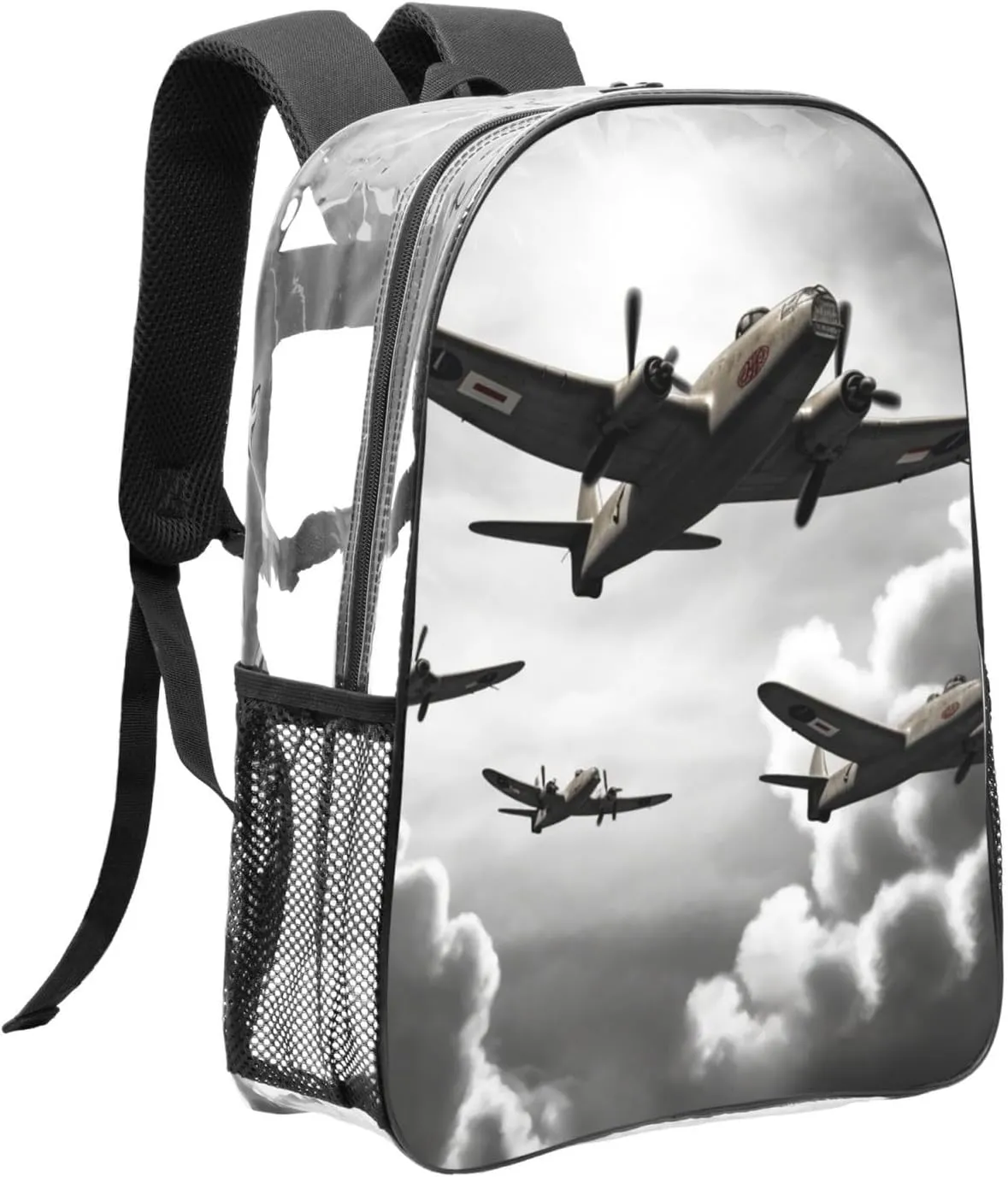 Clear Backpack Heavy Duty PVC Transparent Bookbag World War 2 Backpack Daypack Laptop Backpack
