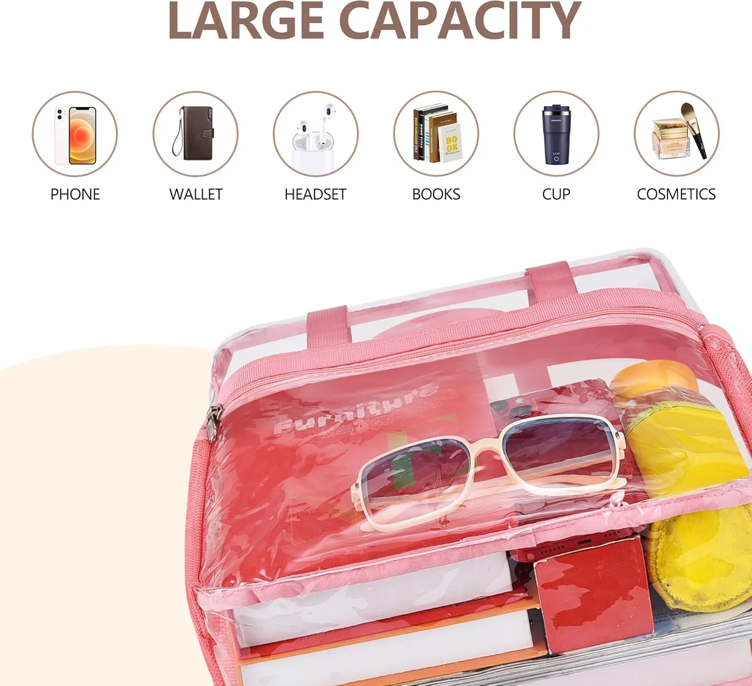 Clear Bag for Stadium Events - 12x6x12, Transparent Sports Bag with Reinforced Shoulder Straps