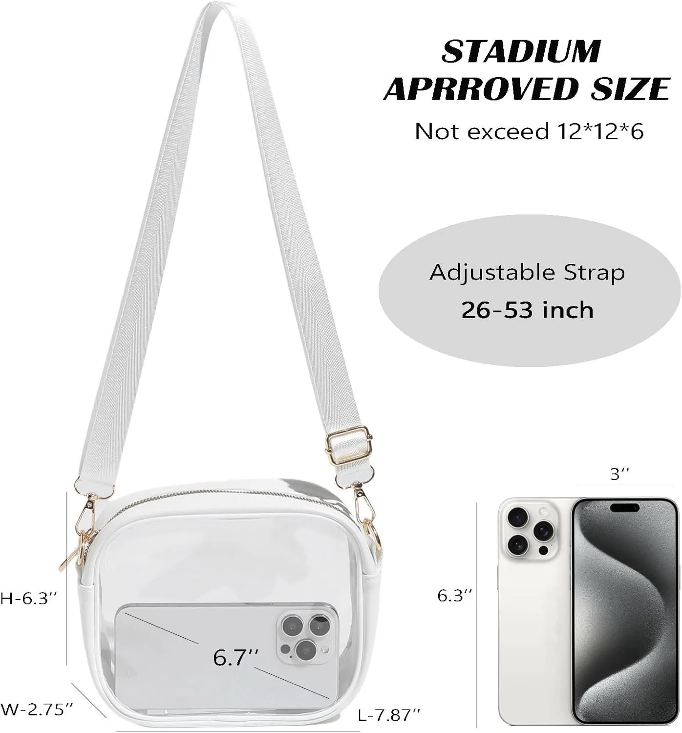 Clear Bag for Stadium Events, Clear Purse for Women Stadium Approved Crossbody, Concert Bag with Adjustable Strap