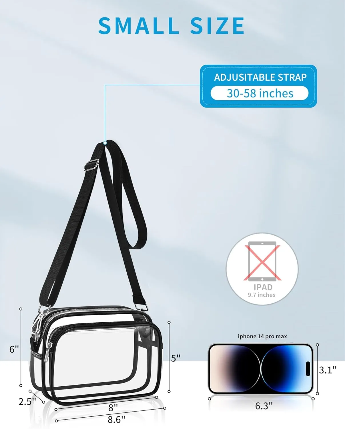 Clear Bag for Stadium Events, Clear Purse with Removeble Strap, Stadium Bag for Sporting Work Festival and Concert