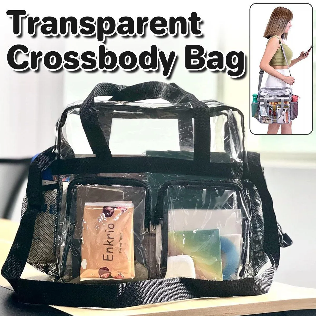Clear Tote Bag Plastic Transparent Purse Handbag Zipper Security Event Stadium