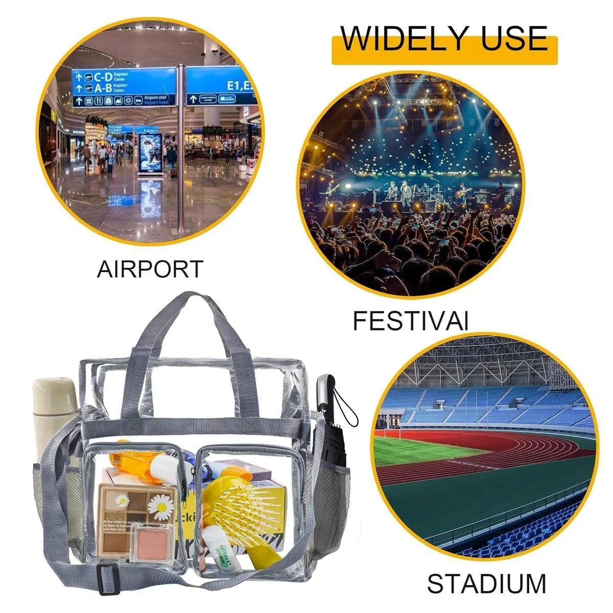 Clear Tote Bag Plastic Transparent Purse Handbag Zipper Security Event Stadium