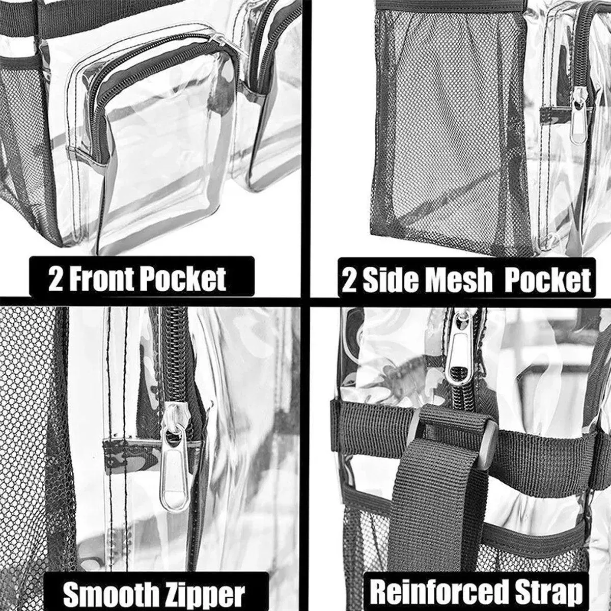 Clear Tote Bag Plastic Transparent Purse Handbag Zipper Security Event Stadium