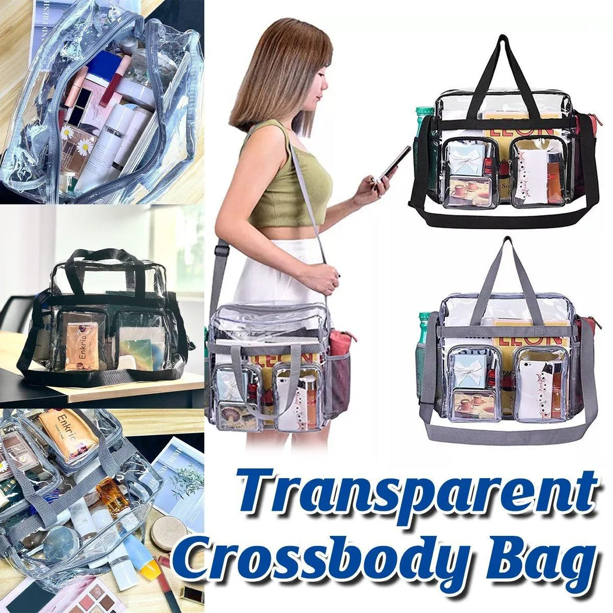 Clear Tote Bag Plastic Transparent Purse Handbag Zipper Security Event Stadium