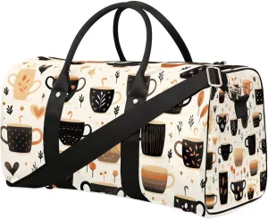 Coffee Theme Travel Duffel Bag for Women Men Waterproof Foldable Overnight Weekender Bag Large Capacity Sports Gym Bag