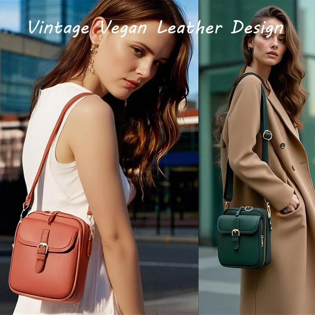Collaboraten1 Crossbody Leather Bag, Vegan Leather Crossbody Bag, Vintage Cross Body Shoulder Purse with Card Slots
