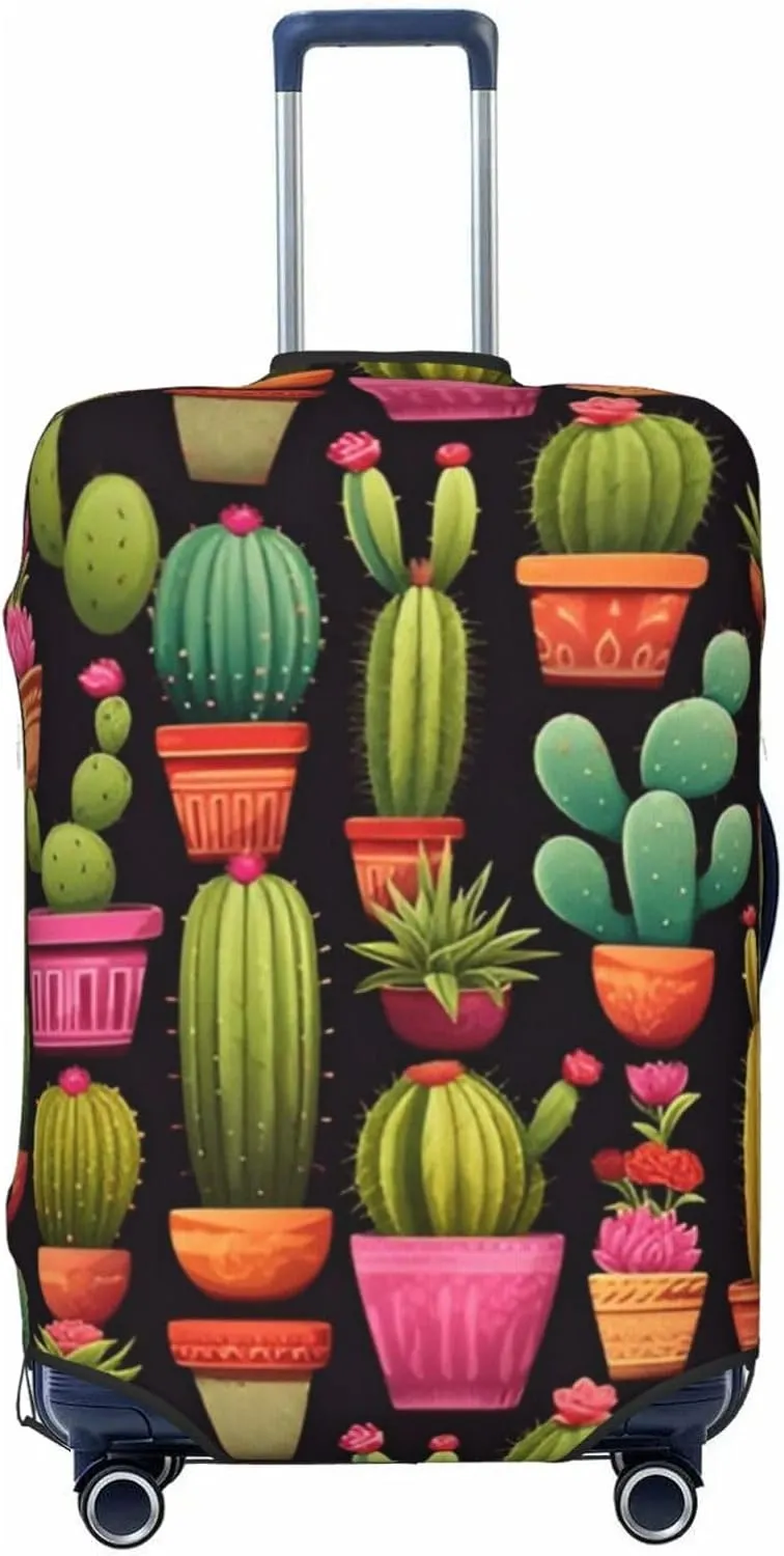 Colorful Cactus Succulent Travel Luggage Cover Fits 18-32 Inch Luggage, Elastic Suitcase Cover Protector with Concealed Zipper for Wheeled Suitcase Tsa Approved