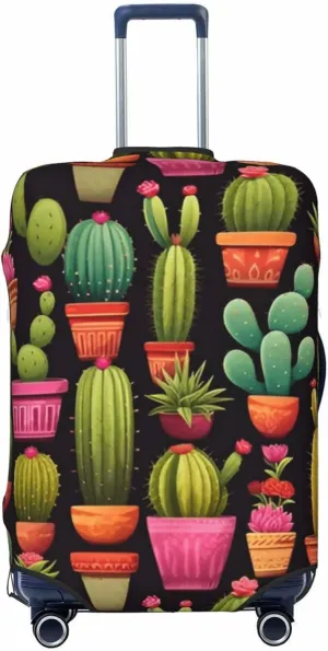 Colorful Cactus Succulent Travel Luggage Cover Fits 18-32 Inch Luggage, Elastic Suitcase Cover Protector with Concealed Zipper for Wheeled Suitcase Tsa Approved