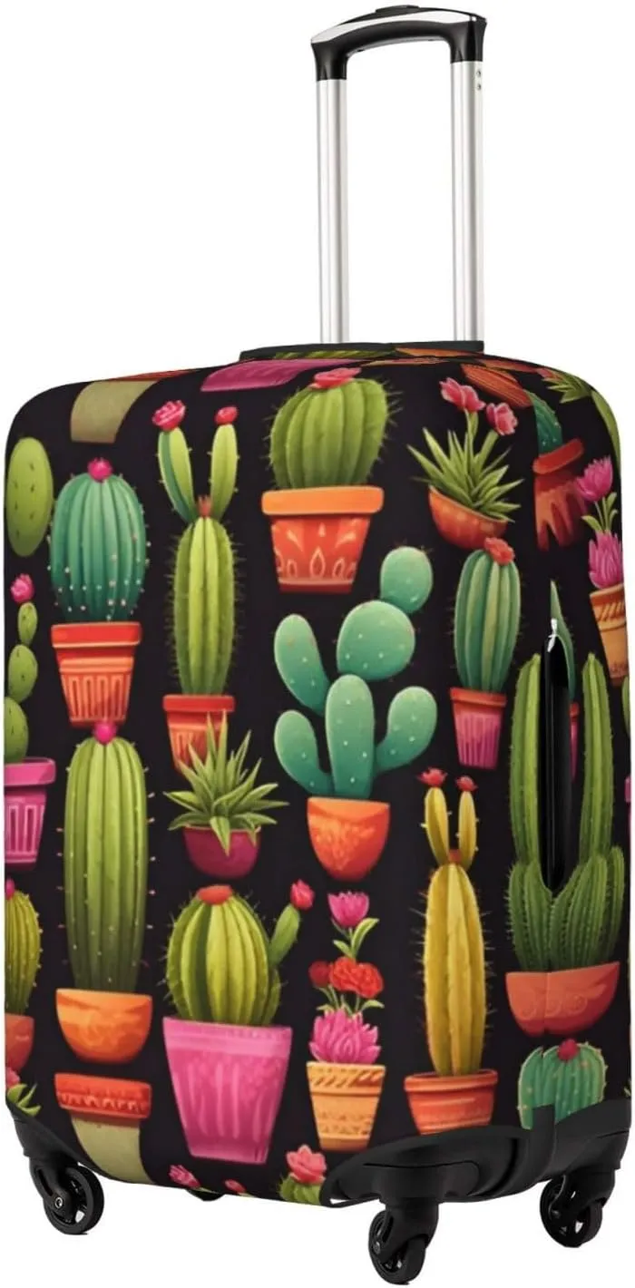 Colorful Cactus Succulent Travel Luggage Cover Fits 18-32 Inch Luggage, Elastic Suitcase Cover Protector with Concealed Zipper for Wheeled Suitcase Tsa Approved