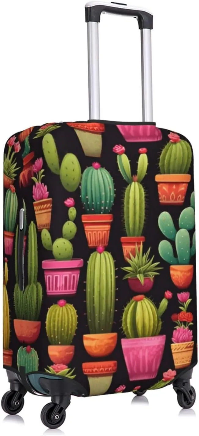 Colorful Cactus Succulent Travel Luggage Cover Fits 18-32 Inch Luggage, Elastic Suitcase Cover Protector with Concealed Zipper for Wheeled Suitcase Tsa Approved