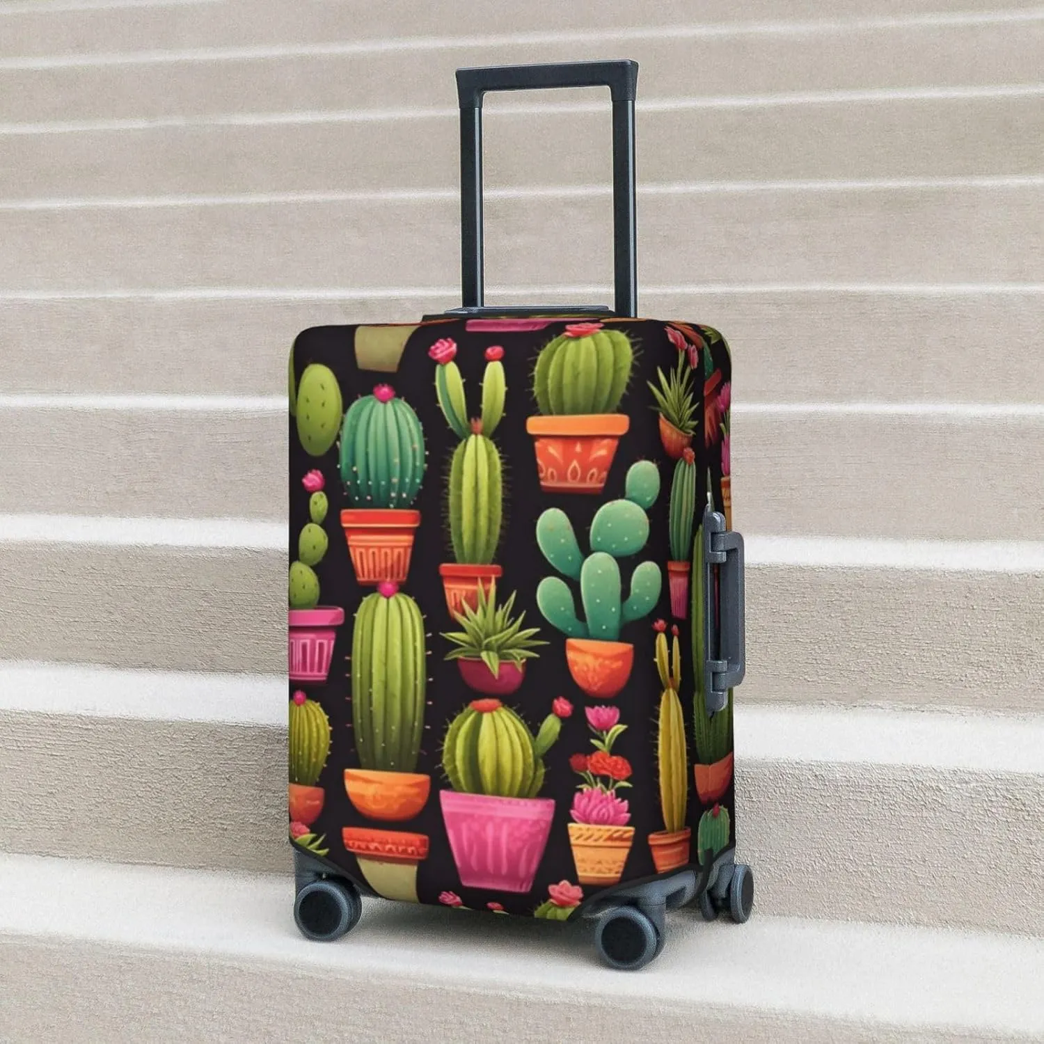 Colorful Cactus Succulent Travel Luggage Cover Fits 18-32 Inch Luggage, Elastic Suitcase Cover Protector with Concealed Zipper for Wheeled Suitcase Tsa Approved
