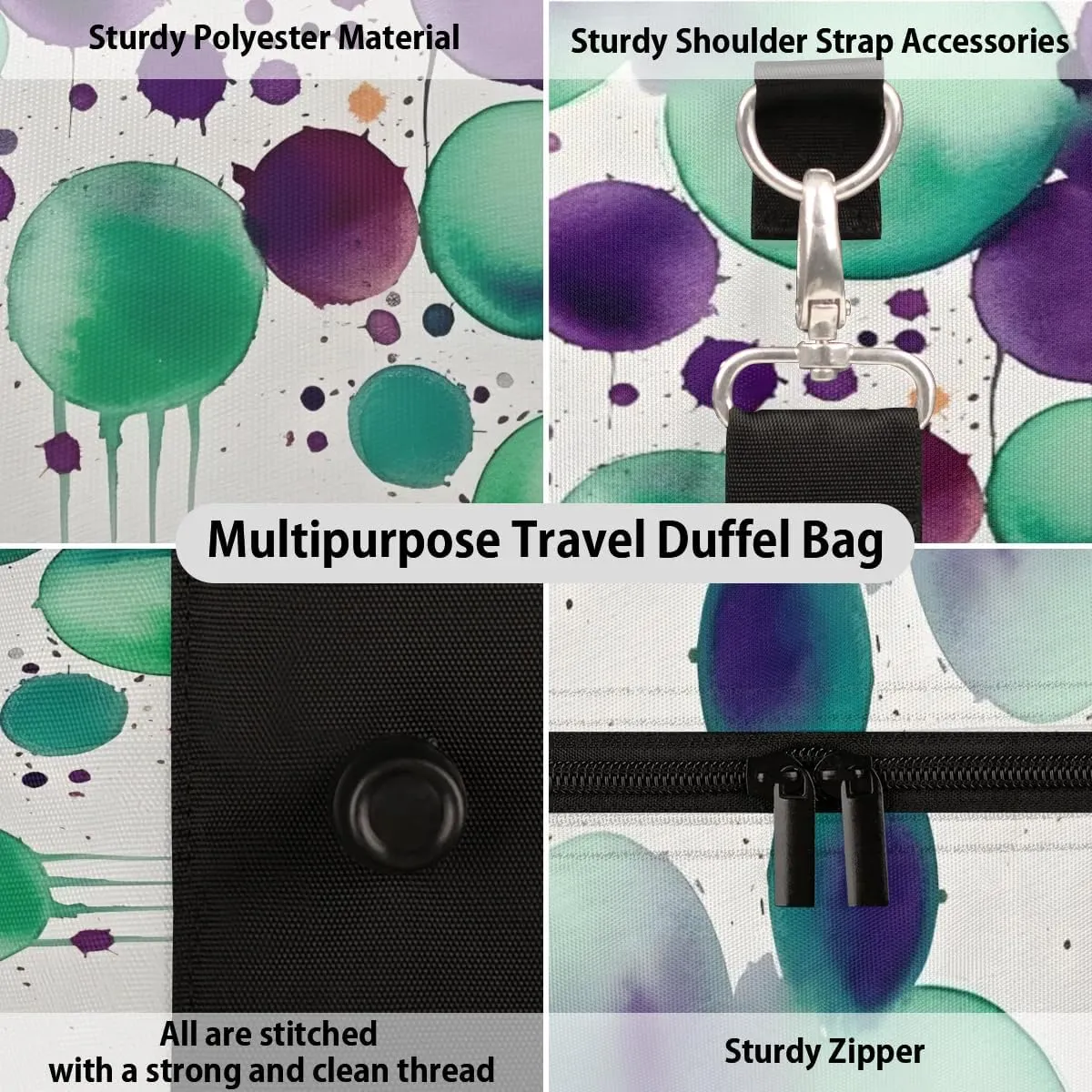 Colorful Dots Spots Travel Duffel Bag for Women Men Waterproof Foldable Overnight Weekender Bag Large Capacity Sports Gym Bag