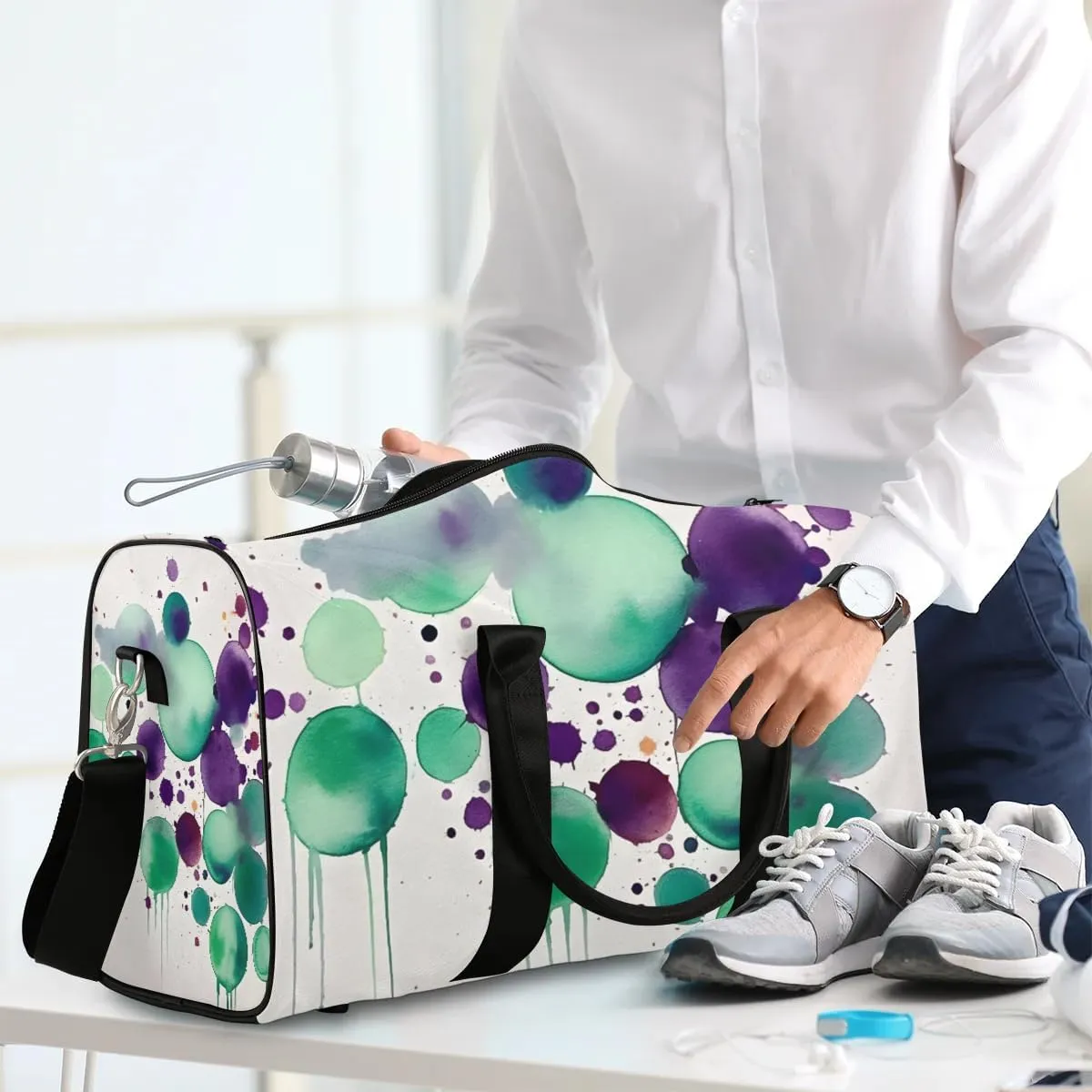 Colorful Dots Spots Travel Duffel Bag for Women Men Waterproof Foldable Overnight Weekender Bag Large Capacity Sports Gym Bag