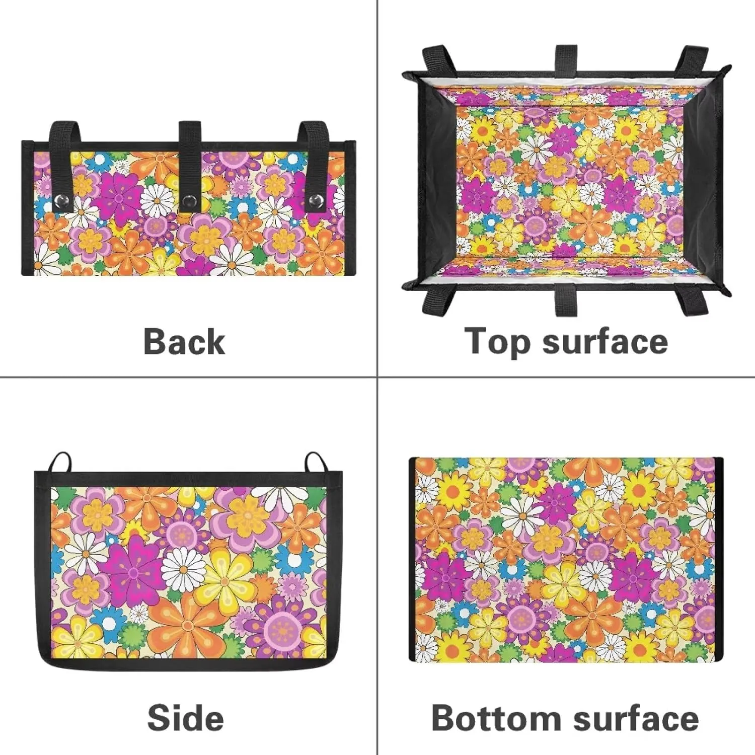 Colorful Hippie Flower Walker Storage Bag Under Seat with Small Internal Pockets,Wheelchair Basket Accessories for Folding Rolling Walkers