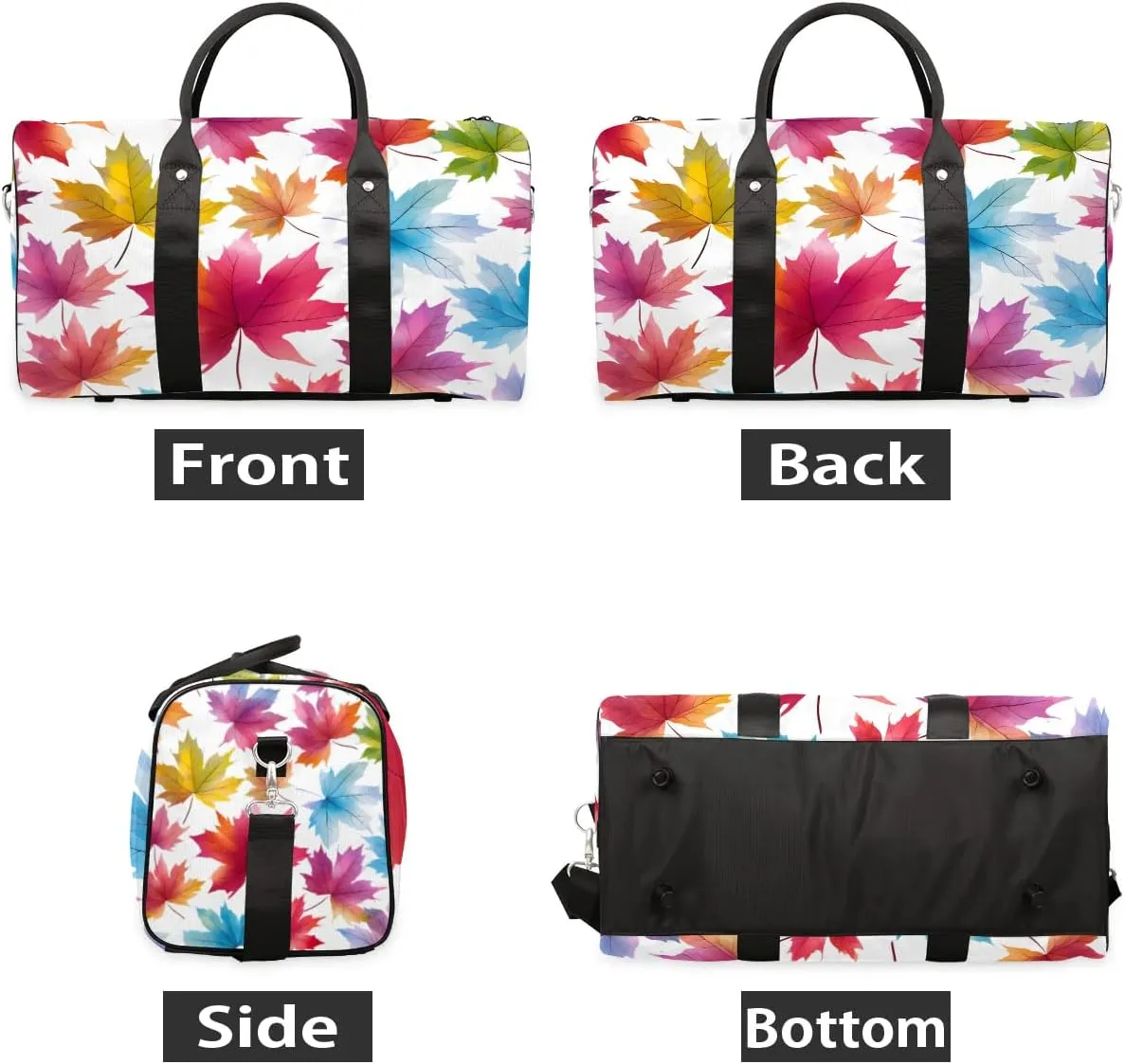 Colorful Maple Leaves Travel Duffel Bag for Women Men Waterproof Foldable Overnight Weekender Bag Large Capacity Sports Gym Bag