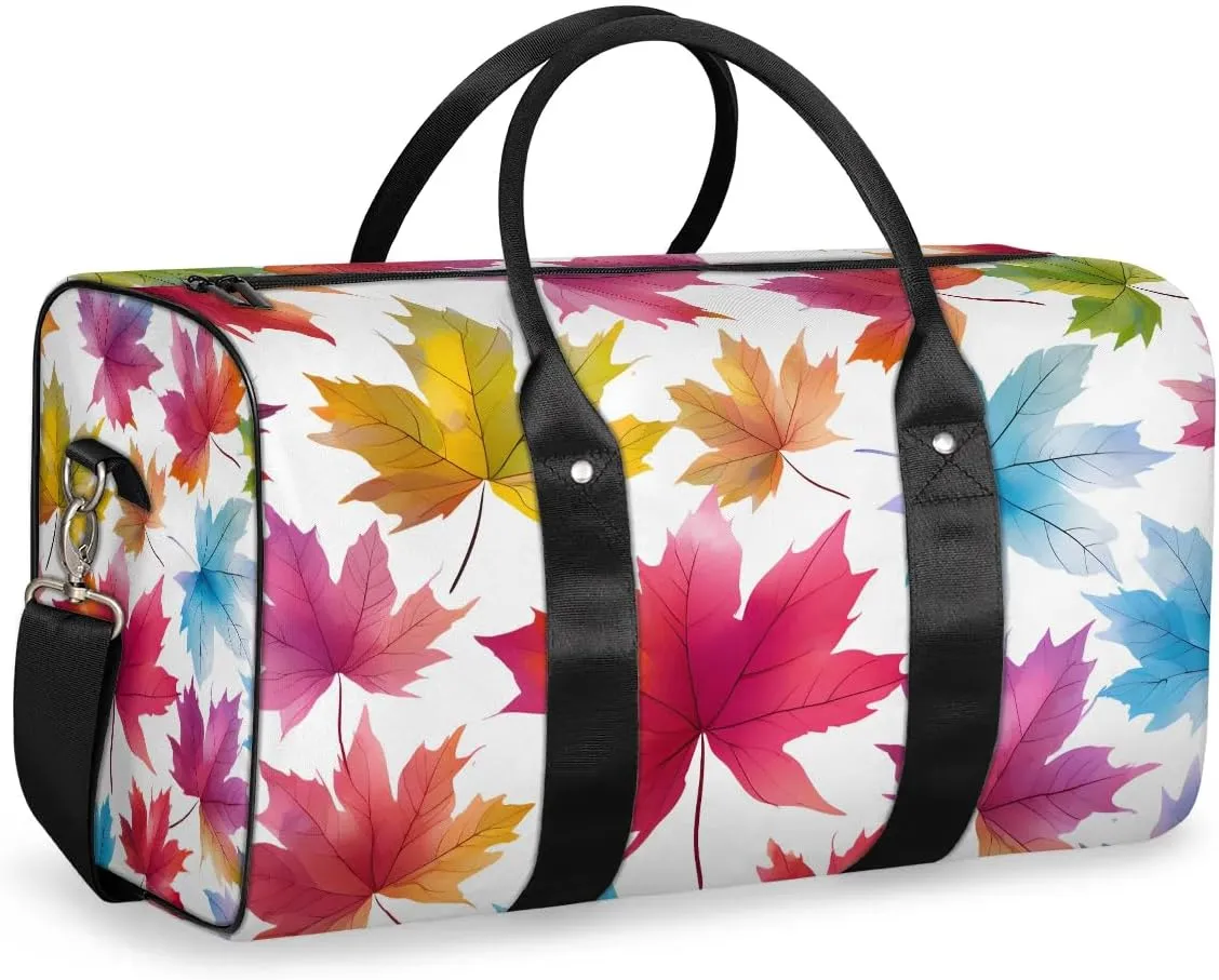 Colorful Maple Leaves Travel Duffel Bag for Women Men Waterproof Foldable Overnight Weekender Bag Large Capacity Sports Gym Bag