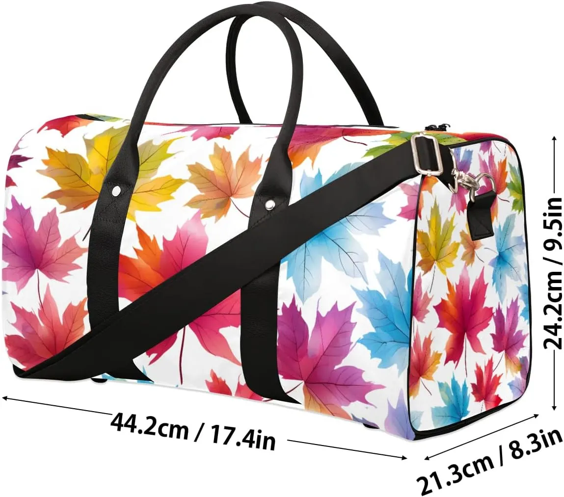 Colorful Maple Leaves Travel Duffel Bag for Women Men Waterproof Foldable Overnight Weekender Bag Large Capacity Sports Gym Bag