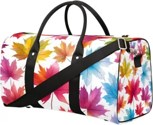 Colorful Maple Leaves Travel Duffel Bag for Women Men Waterproof Foldable Overnight Weekender Bag Large Capacity Sports Gym Bag