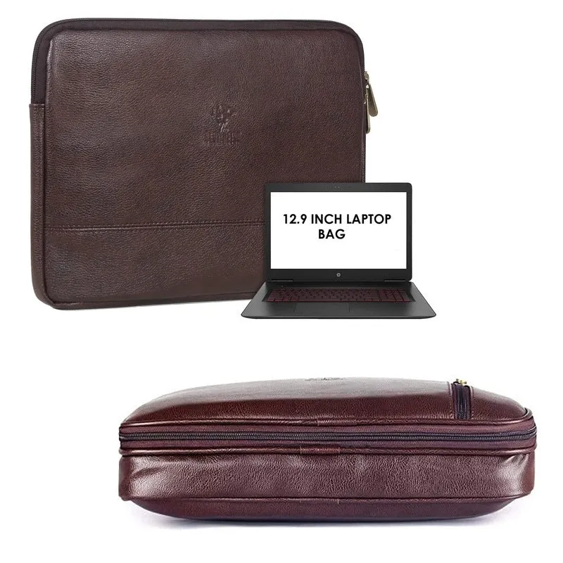 Combo: Laptop Messenger Bag with Adjustable Shoulder Strap | Includes Laptop Sleeve | Fits 15.6 inch | Brown