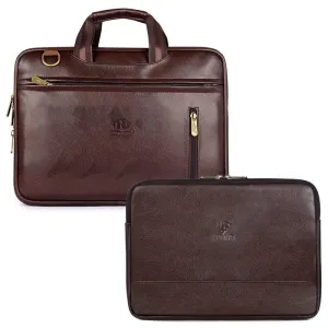 Combo: Laptop Messenger Bag with Adjustable Shoulder Strap | Includes Laptop Sleeve | Fits 15.6 inch | Brown