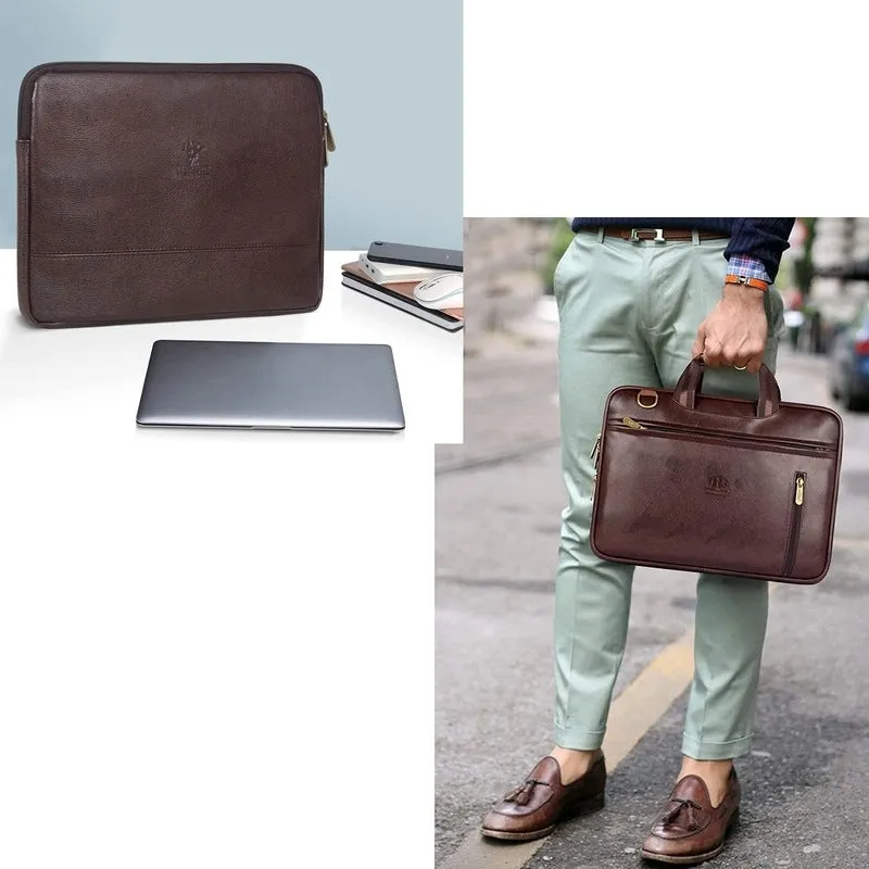 Combo: Laptop Messenger Bag with Adjustable Shoulder Strap | Includes Laptop Sleeve | Fits 15.6 inch | Brown