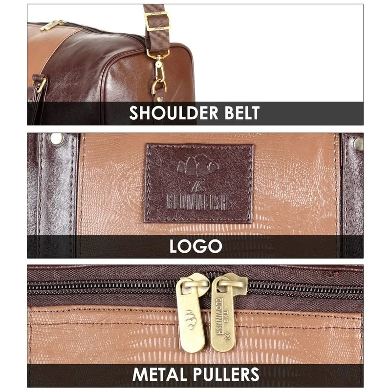 Combo: The Clownfish Ambiance Faux Leather Duffle Bag & Rex Laptop Sleeve | 20L | Brown